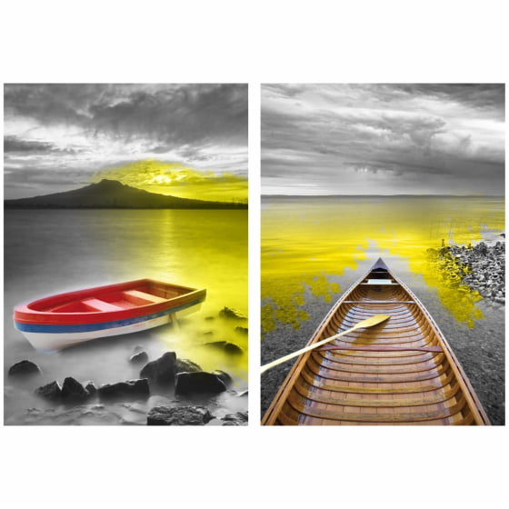 Quadro Canoas Tons de Cinza e Amarelo