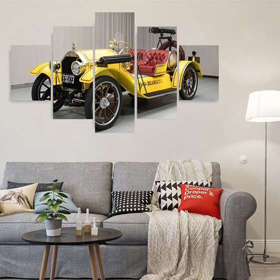 Quadro carro classico amarelo decorativo