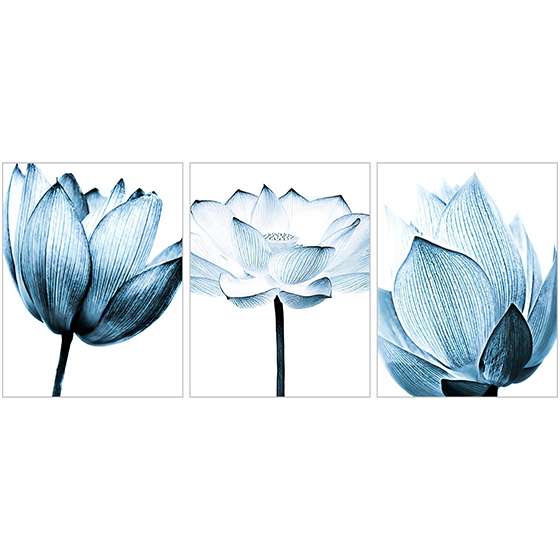Quadro Flores Azuis Negativo Ciano Decorativo