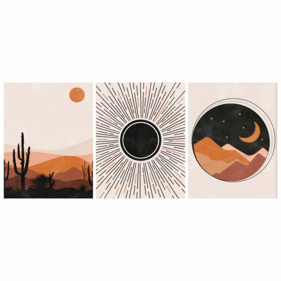 Quadro Deserto Sol e Lua Tons Escuros Decorativo