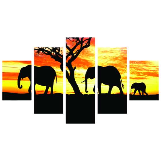 Quadro elefantes savana africa por do sol decorativo