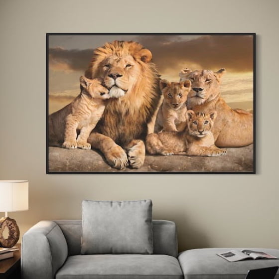 Quadro Família do Leão com Tres Filhotes 