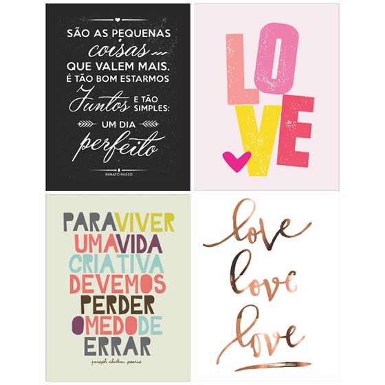 Quadro Decorativo Love Amor kit 4 unidades