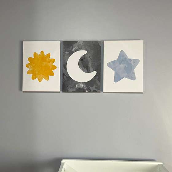 Quadro Infantil Astros Baby Sol Lua Estrela Decorativo