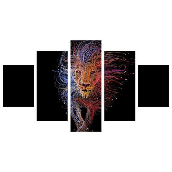 Quadro leão cibernético cabos e fios decorativo