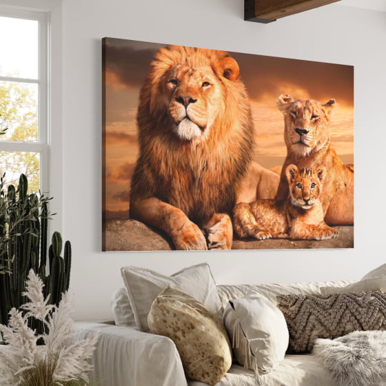 Quadro Leão familia um filhote decorativo