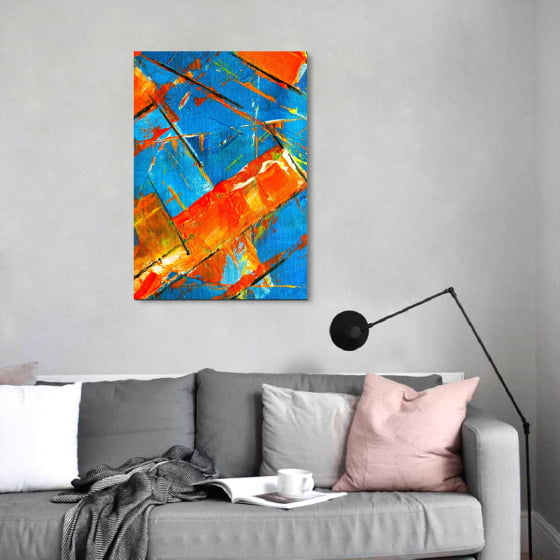 Quadro Abstrato azul tons de laranja decorativo