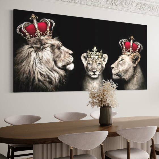 Quadro luxo leoes familia real um filhote decorativo