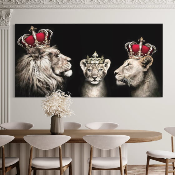 Quadro Leões Família Real  um filhote decorativo
