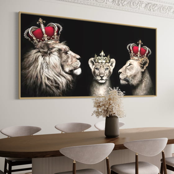 Quadro luxo leoes familia real um filhote decorativo