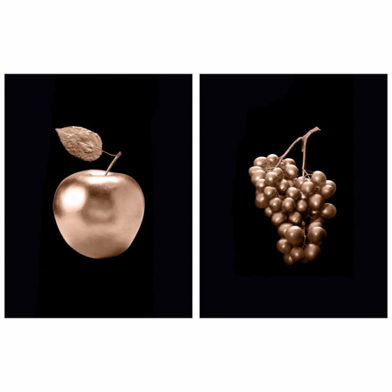 Quadro Luxo Maça e Uva Frutas Bronze