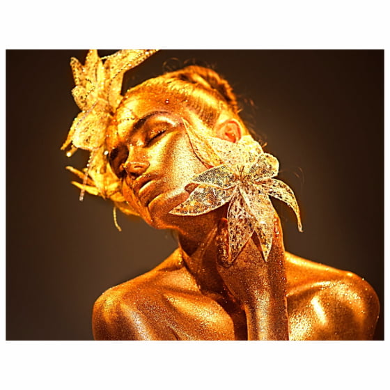 Quadro Luxo Mulher e Flores Douradas