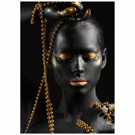 Quadro Luxo Mulher Negra e Acessórios Dourados