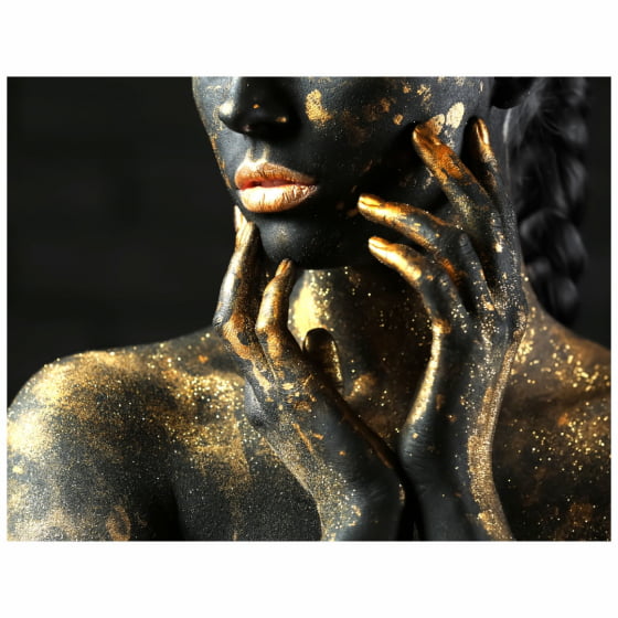 Quadro Luxo Mulher Negra Manchas Douradas