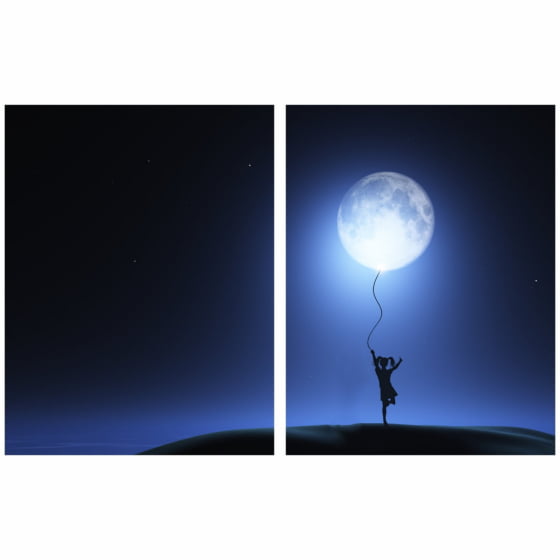 Quadro Menina e Balão de Lua Cheia