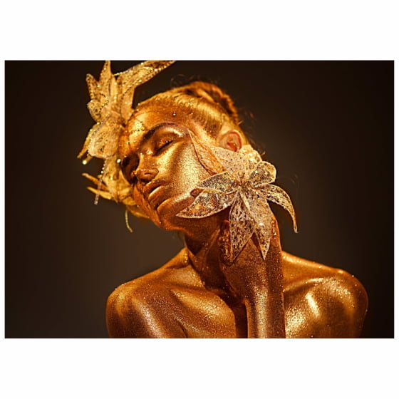 Quadro Mulher Dourada Flor de Lotus Com Diamantes