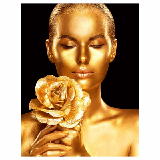 Quadro Mulher e Flor Douradas Elegance