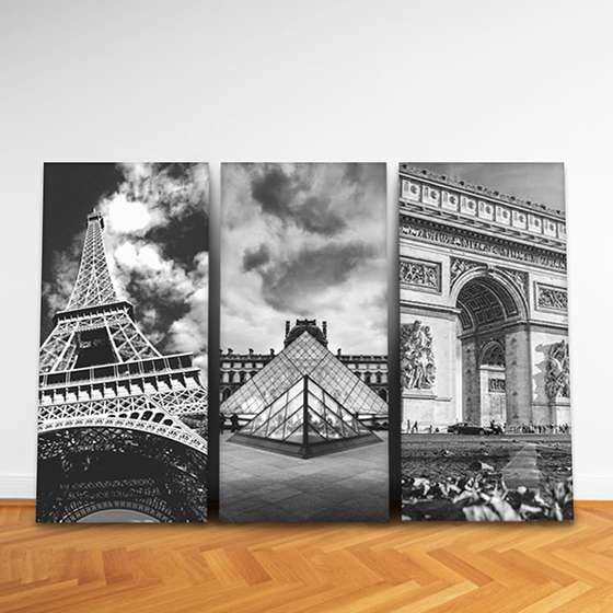 Quadro Paris Torre Eiffel Museu do Louvre Arco do Triunfo