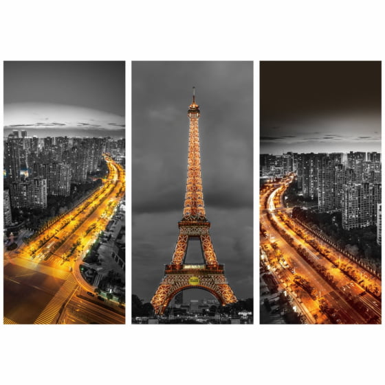 Quadro Paris Torre Eiffel Ruas Iluminadas