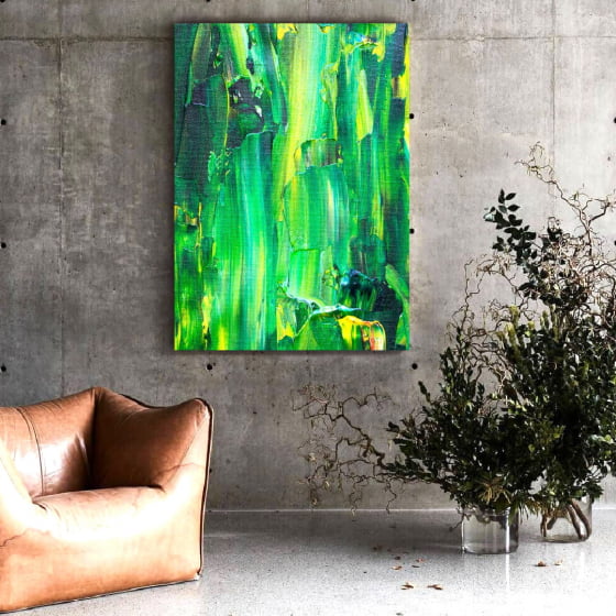 Quadro Abstrato Pintura Verde  Borrada Decorativo