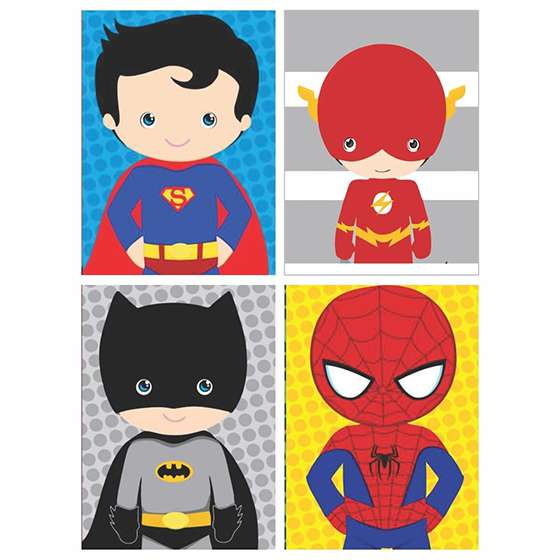 Quadro Super Heróis Marvel Baby Batman Homem Aranha Super Homem Flash