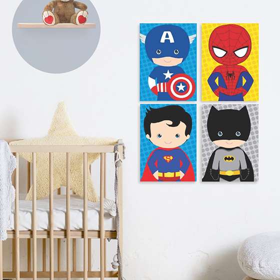 Quadro Super Heróis Marvel Baby Homem Aranha Capitao Batman Super Homem