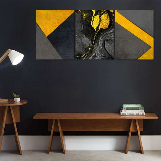 Quadros Abstrato Amarelo e Cinza Decorativo